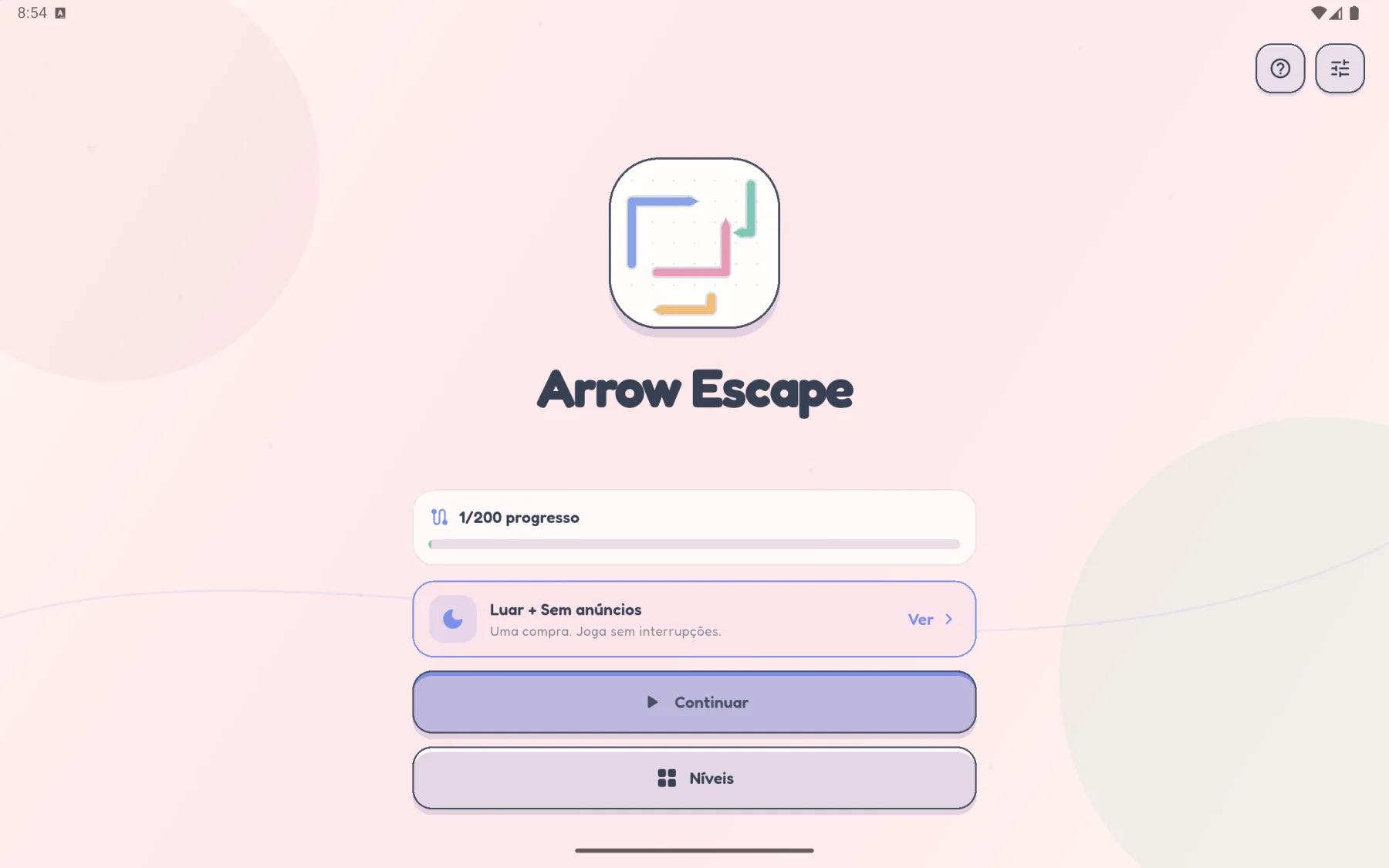 Menu principal de Arrow Escape